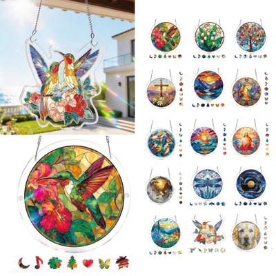 Acrylic Puzzle Suncatcher, Stained Glass Window Hanging Ornament with Double-side UV Printed Design, Colorful DIY Jigsaw Puzzle Suncatcher