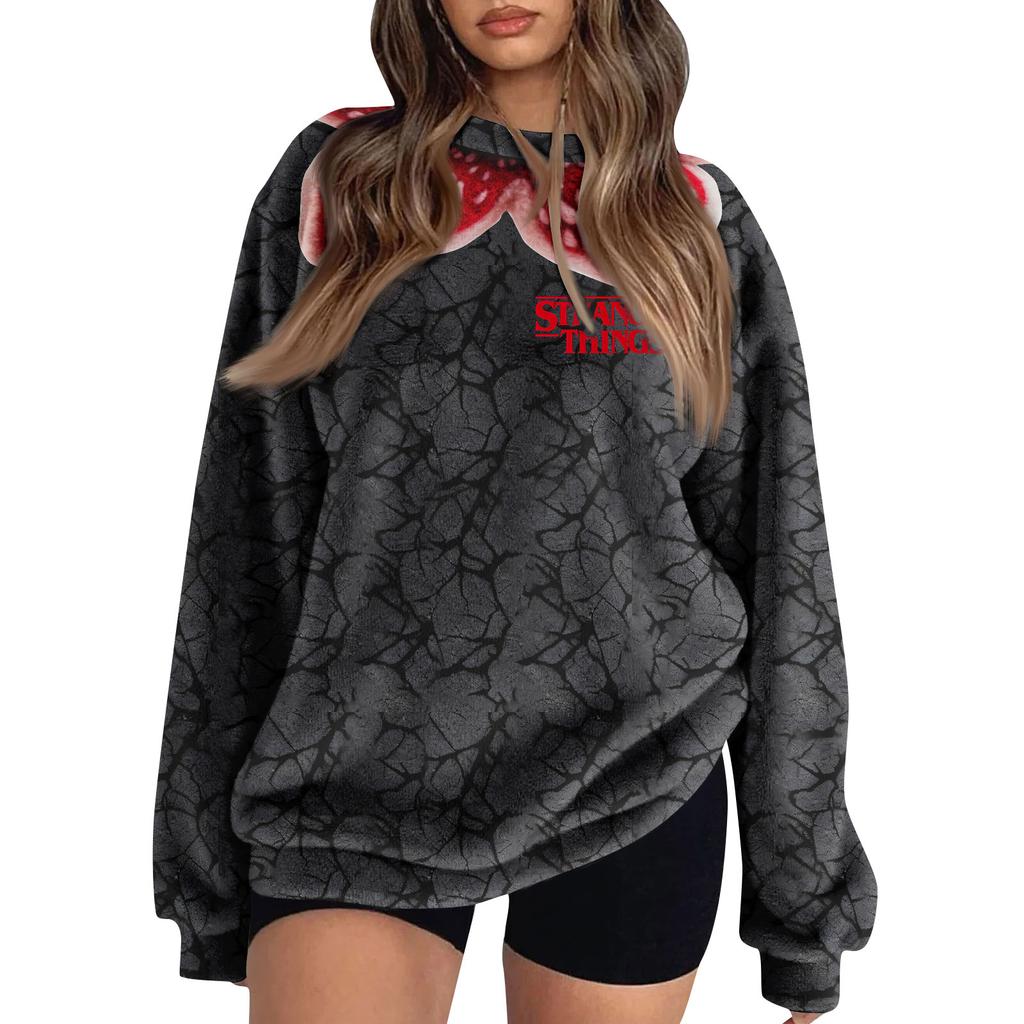 Women's Fleece Hoodie Long-Sleeve Round  Neck Casual Comfortable Loose-Fit Lightweight Women's Hoodie