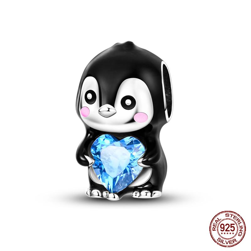 Copper Lovely Animal Cat Squirrel Penguin Heart Zircon Charms Beads Fit Qikaola Original Bracelets Fine Diy Jewelry