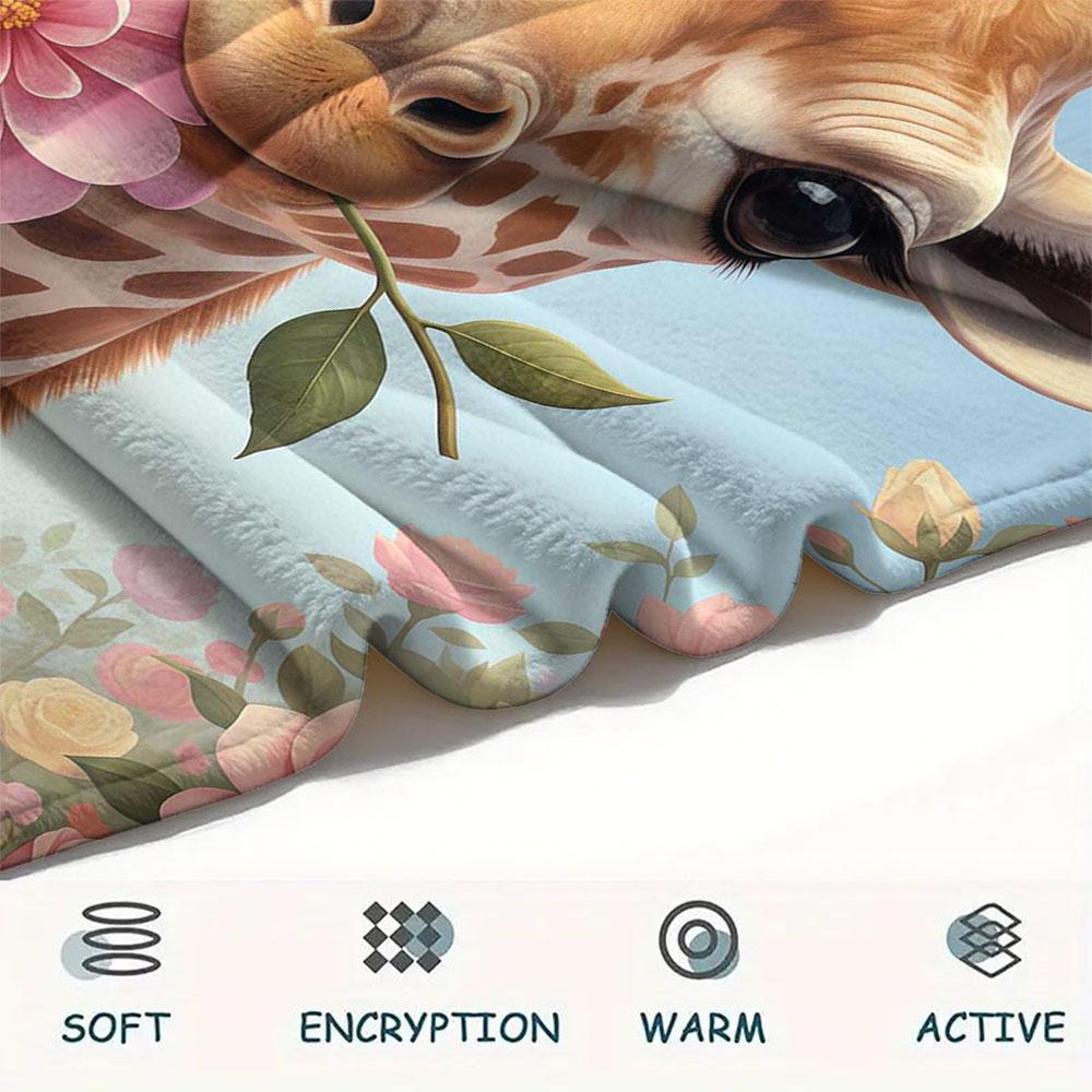 1Pc Cuteflowersanimals Print Flannel Blanket, High Quality Comfortable for All Seasons, Home Decor, Warmth and Comfort, Perfect for Christmas Gifts