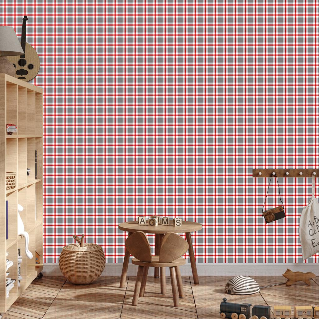Vichy Plaid Wallpaper Red and Gray for Living Room and Bedroom 50x1000