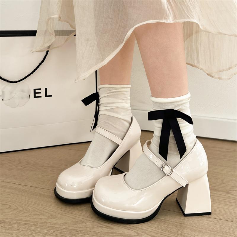 Plateau Dicke Hohe Absätze Damen Mary Jane Schuhe Mode Party Kleidschuhe Damen Outdoor Leder Pumps