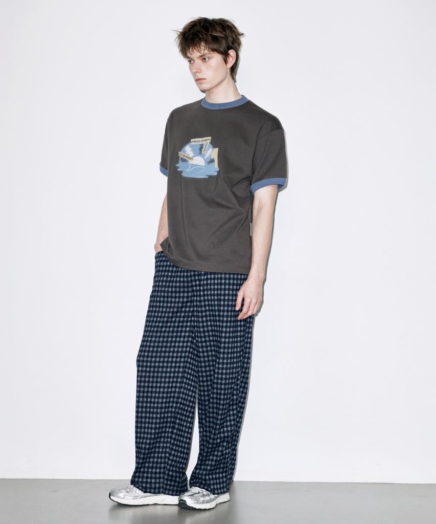 Koldeubeullaengkis Melting Lp Ringer Oversized Short Sleeve T-Shirt Charcoal