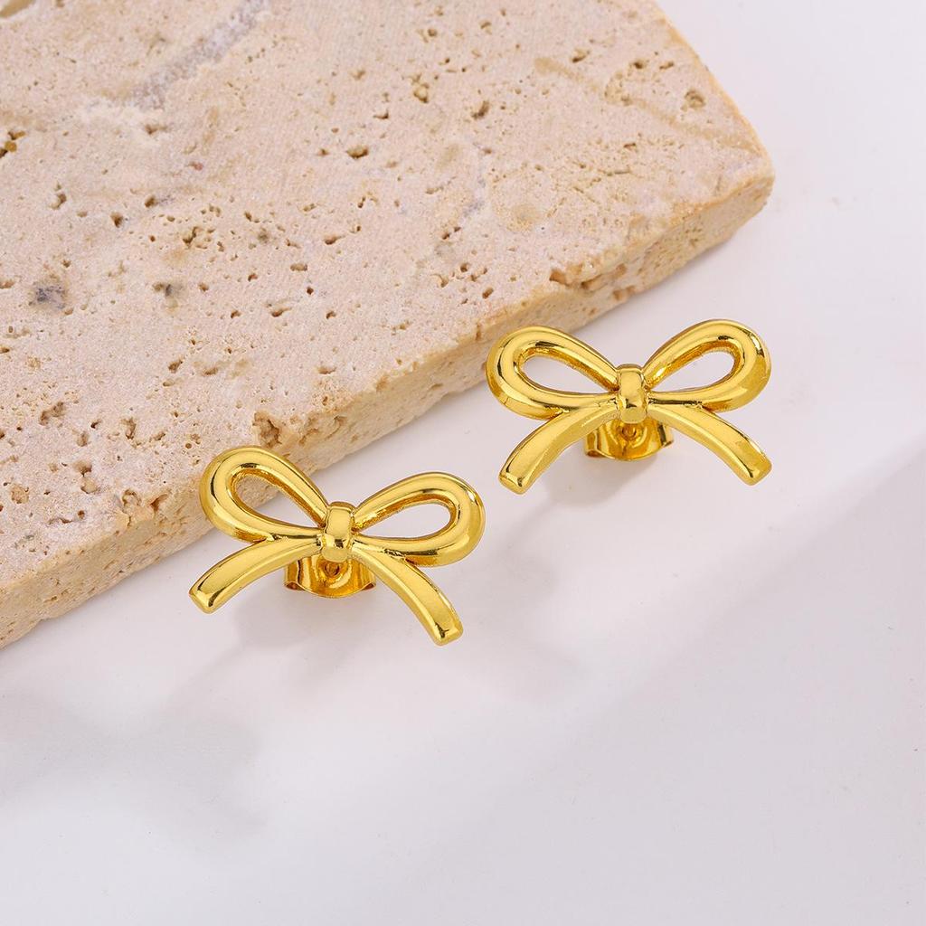 18K Gold Plated Titanium Steel Earrings with Butterfly, Flower, and Bowknot Designs