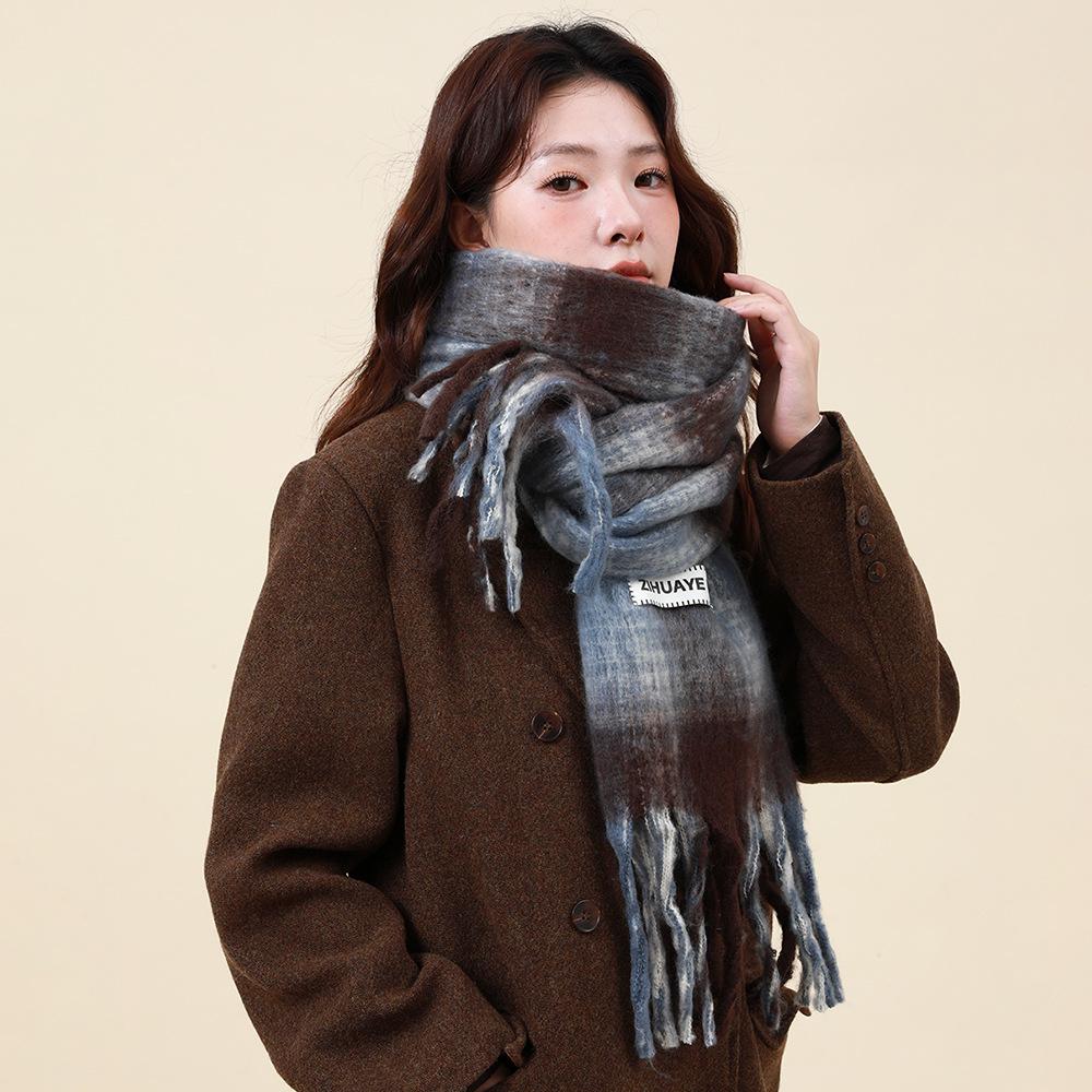 Plaid Scarf Women's Winter Christmas Premium Shawl Warm Korean Atmosphere Student Shawl Versatile Scarf Tide