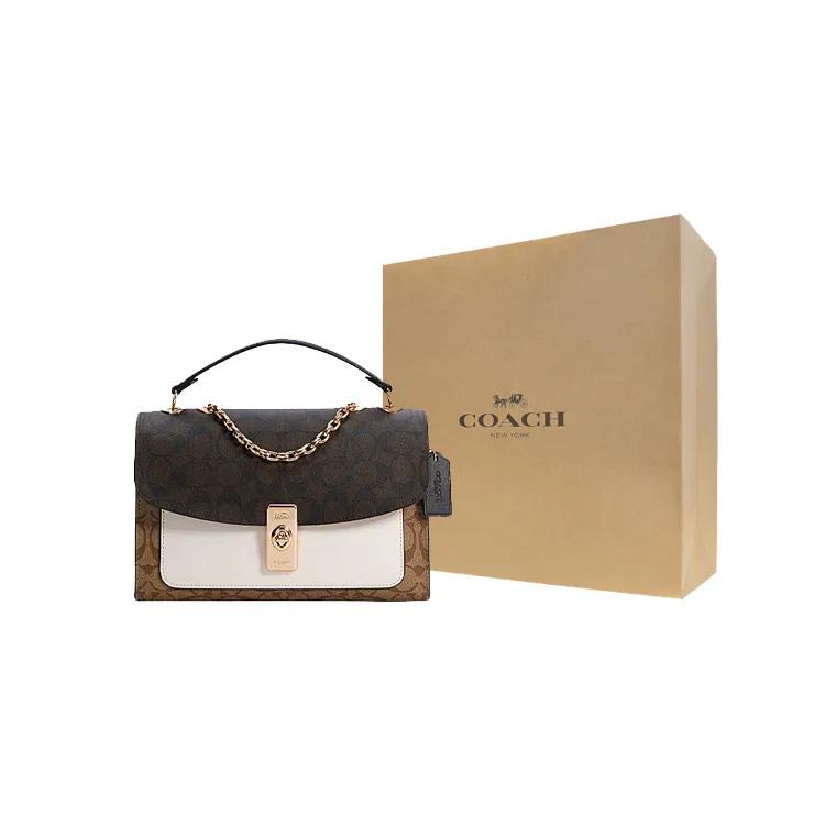 COACH Lane Coated Canvas Leather Handbag Medium Women's Brown / White (Unisex) Handbags C1539 IMNOX