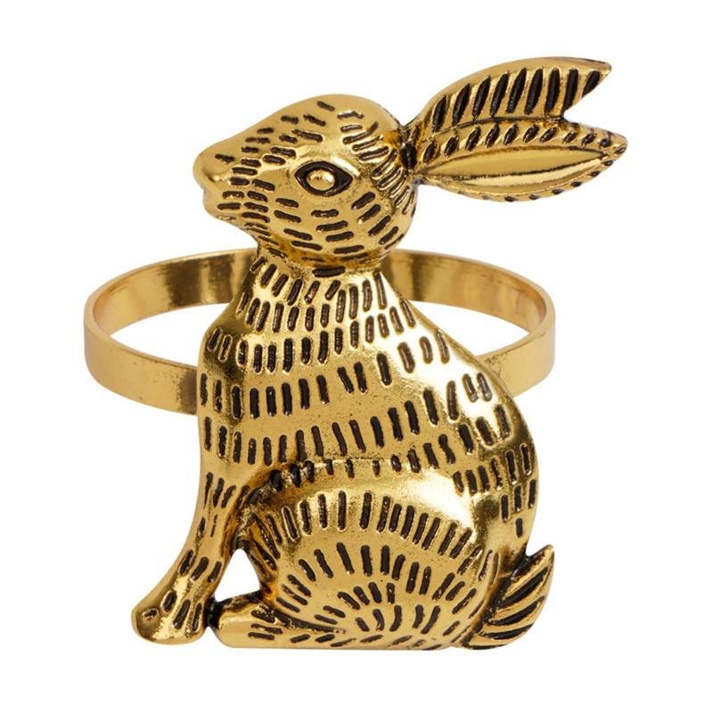 Pack of 12 Antique Gold or Silver Metal Easter Rabbit Napkin Rings Buckles Perfect for Weddings and Banquets