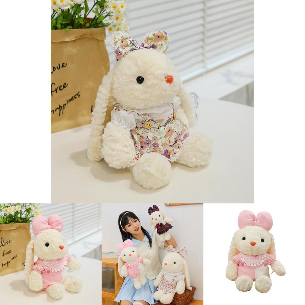 Plush Rabbit Toy With Dress And Bow Decoration For Kids Girls And Baby Girls Gifts