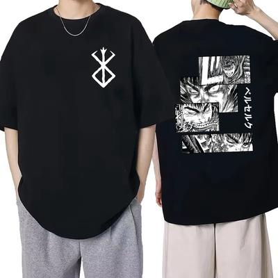 Japonské Anime Berserk Tričko Guts Potisk Grafické Tričko Pánské 90. léta Letní Krátký Rukáv Ležérní Manga Temná Fantasy Styl Černý Šermíř