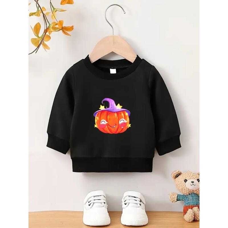 European sizes A Cute Halloween Print Round-Neck Sweatshirt for Baby Girls Aged 0-3 Years, Durable And Wrinkle-Resistant.