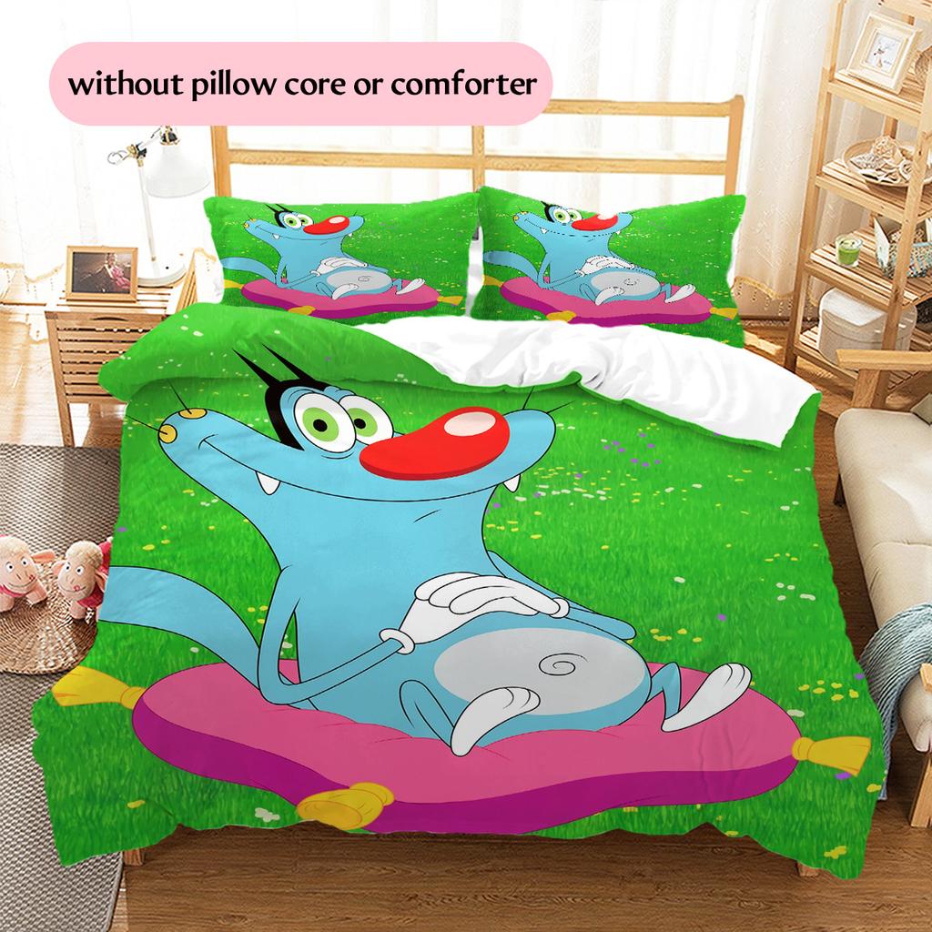 Fat Cat and Xiao Qiang Pattern Bedding Quilt Set Home Decoration Gift (1 * duvet cover + 2 * pillowcase without core)