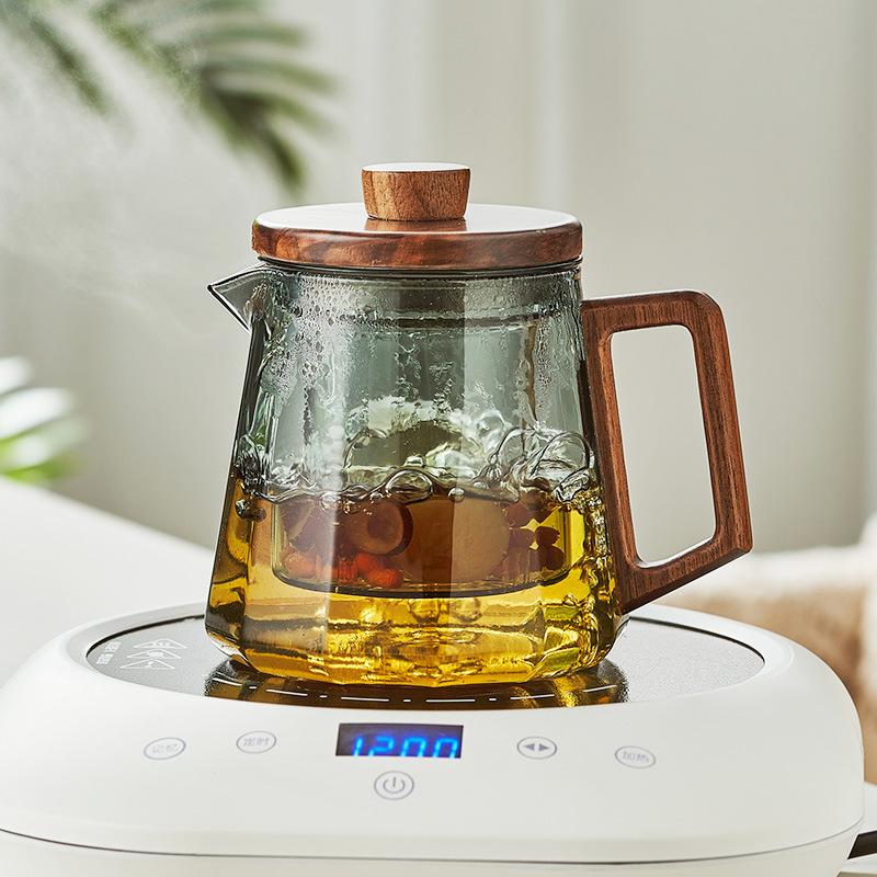 Thickened High Temperature Resistant Glass Kettle Black Walnut Solid Wood Cover Built-in Filter Household Tea Supplies 500-800ml