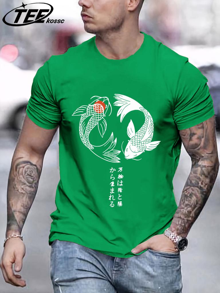 Two Koi Fish Swimming In WatertShirts Men Cotton Casual T Shirt Breathable Crewneck Short Sleeve Unisex Summer Fashion Clothing