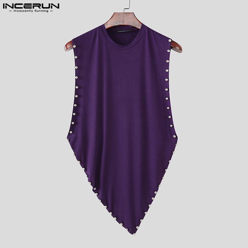 INCERUN Men O Neck Sleeveless Beading High Low Casual Loose Thin Tank Tops