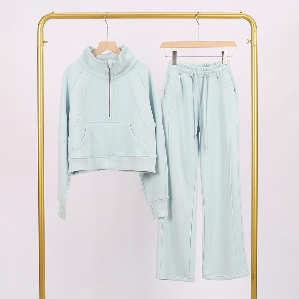 LULU Gold Label Stand Collar Half-Zip Loose Sweatshirt & Sweatpants Plush Set
