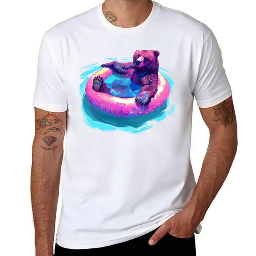 Bear Chilling In Pool Tshirt High Elasticity Sports Tshirt