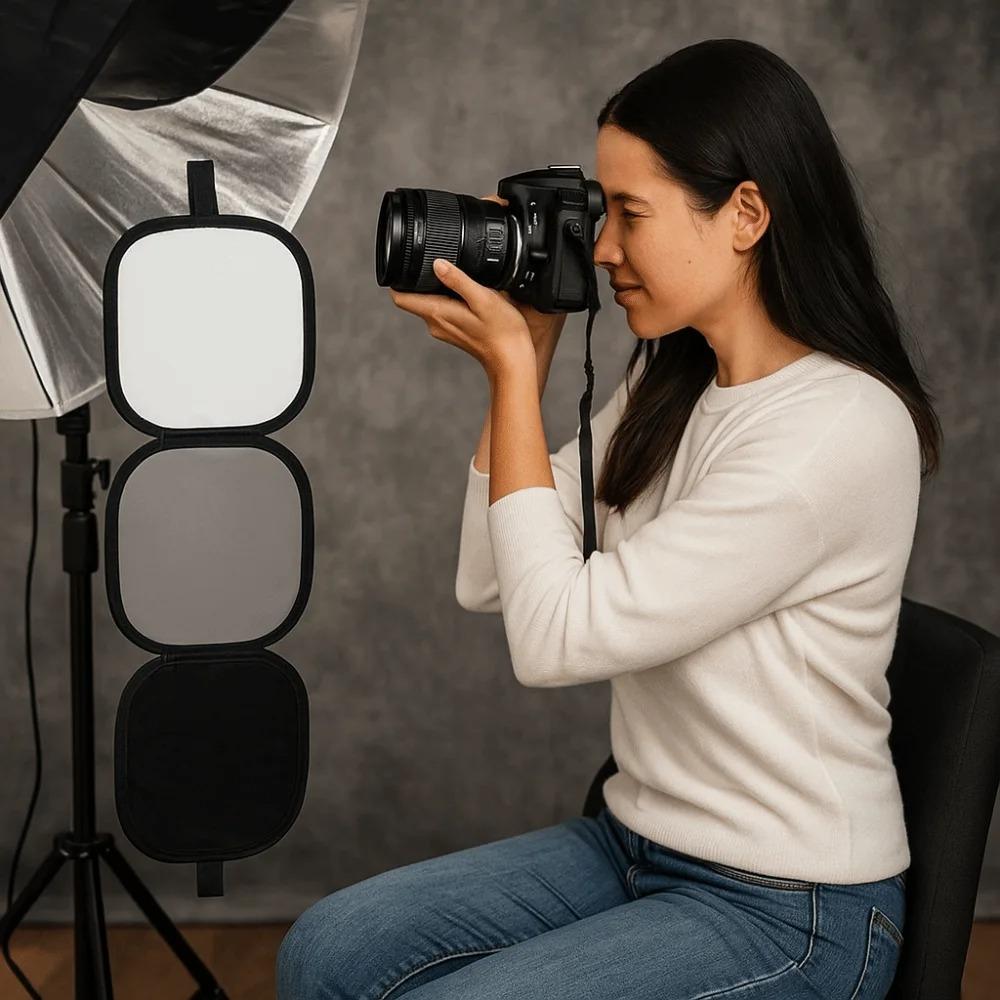 Collapsible 3-in-1 Photography Reflector Disc, Handheld Light Reflector Diffuser With 18% Gray Card For Studio Portrait Video Shooting