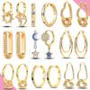 Original 925 Silber Creolen Gold Ohrringe Für Frau Herz Stern Mond Zirkonia Pendientes Modeschmuck