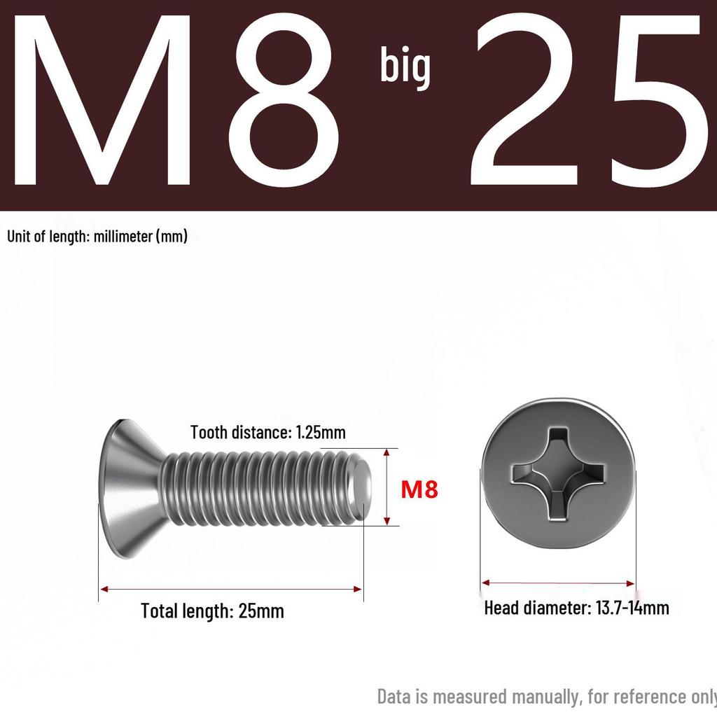 201 Stainless Steel Countersunk Phillips Head Screw: Flat Head Bolt M2-M8