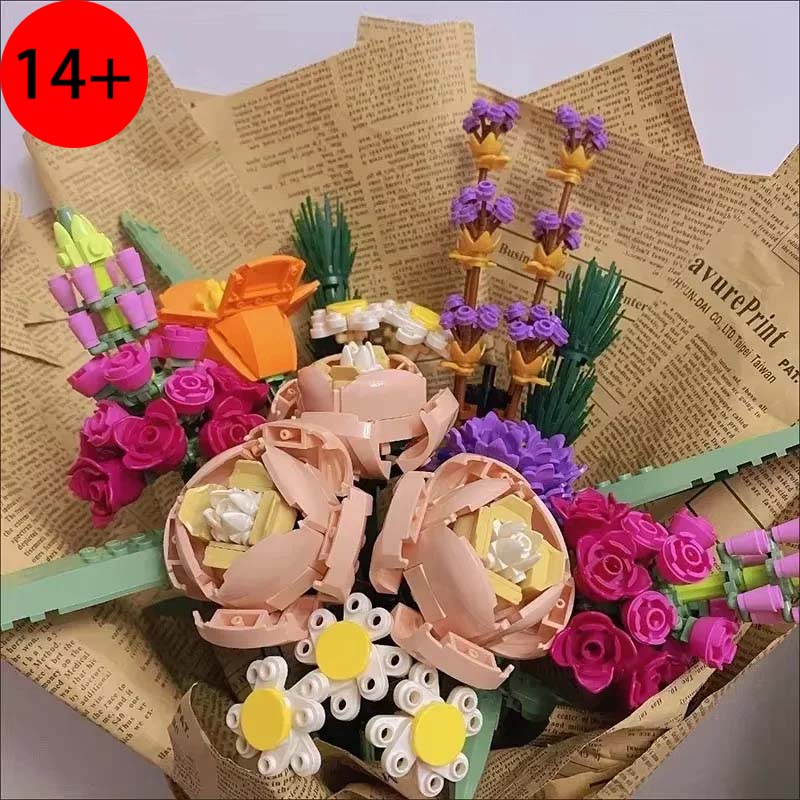 Set de Ramos de Flores de Bloques de Construcción, Flores Artificiales de Rosa Romántica, Serie de Plantas para Adultos, Regalo Ideal para el Día de San Valentín