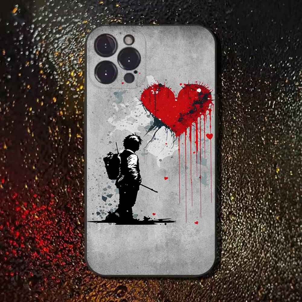 Street Art Banksy Graffiti Handyhülle Für iPhone 17,16,15,14,13,12,11 Plus,Pro Max,XS,X,XR,SE,Mini,8,7,Weiche Silikon Schwarze Hülle