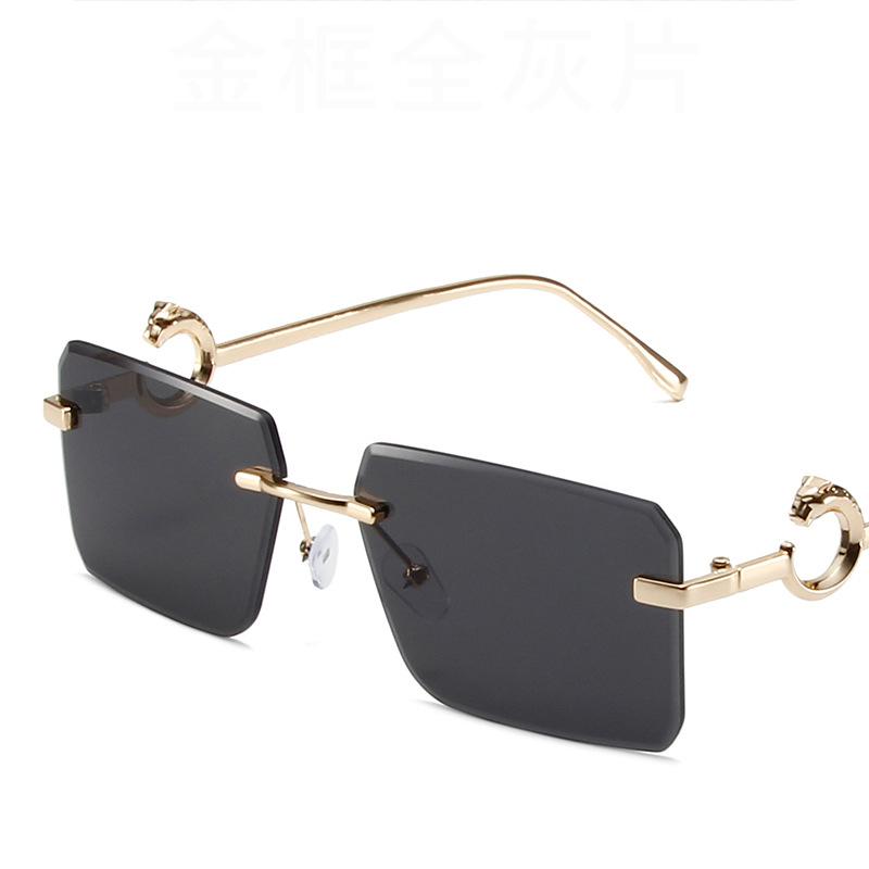 

Маленькие прямоугольные круглые металлические солнцезащитные очки без оправы для мужчин, леопардовые солнцезащитные очки без оправы для женщин, винтажные очки серый