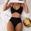 Women's New Solid Color High-waisted Backless Sexy Bikini Two Piece Swimsuit