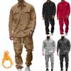 Men's Casual Tracksuit Set with Zip-Up Hoodie and Cargo Jogger Pants In Khaki, Black, Red, Light Grey, Dark Grey