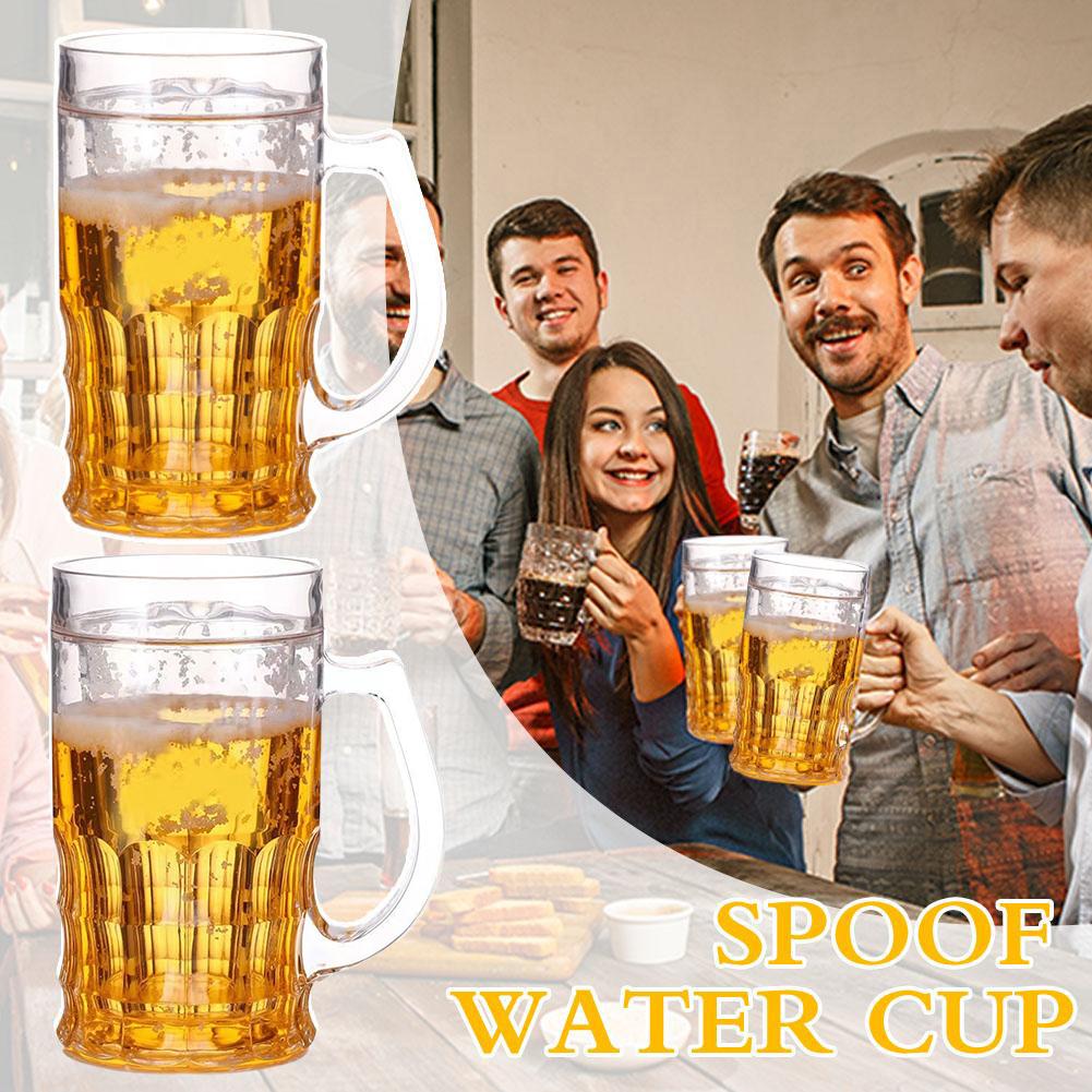 400ml Creative Cool Double Beer Glass Mezzanine Summer Fake Thickened Cup With Handgrip Transparent Beer Mugs Trick Props