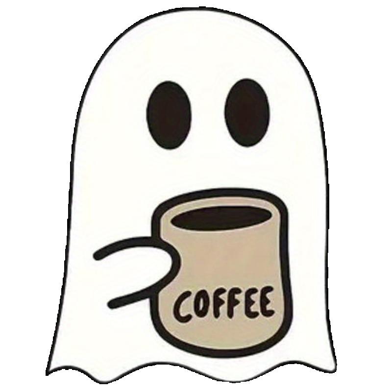 Oversized T Shirt Black Ghost Holding Coffee Cup Print Casual Everyday Wear