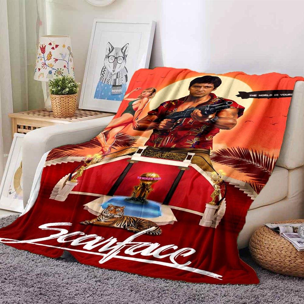

1pc Scarface-Inspired Flannel Blanket - Soft Cozy All-Season Throw for Bedroom, Sofa, Camping, Travel - Perfect Gift for Movie FansB55 80cmx120cm(31inx47in)