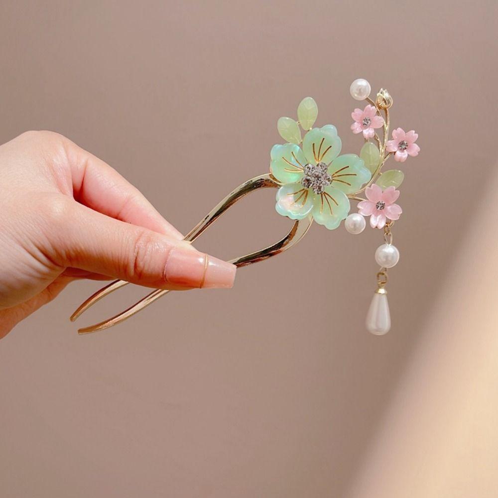 Classical Pearl Tassel Hair Stick Vintage Chinese Hair Clip Butterfly Flowers Hairpin Daily Wear