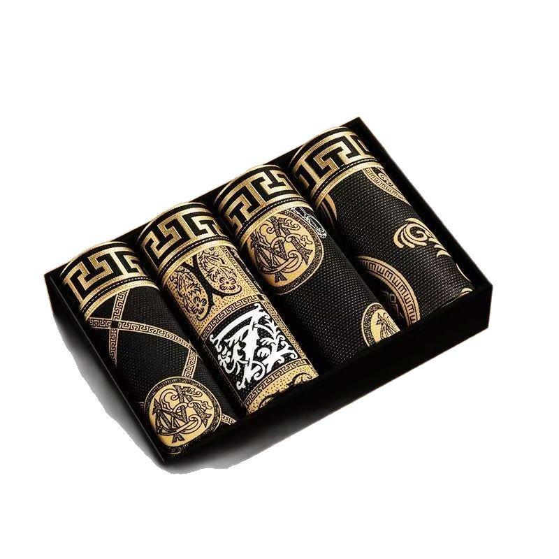 5-Pack Luxury Men's Black Gold Boxer Briefs - Summer Breathable, Plus Size, Antibacterial, Flat Leg Shorts