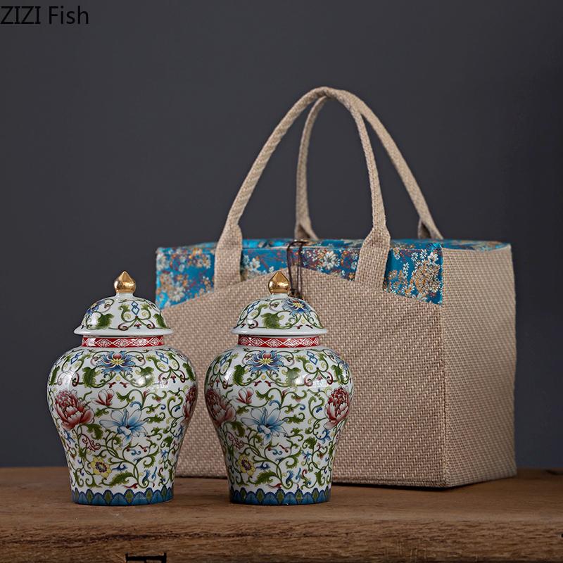 Enamel Color General Jar Ceramic Candy Jar Tea Caddy Cosmetic Containers Classical Porcelain Storage Jars Vintage Home Decor