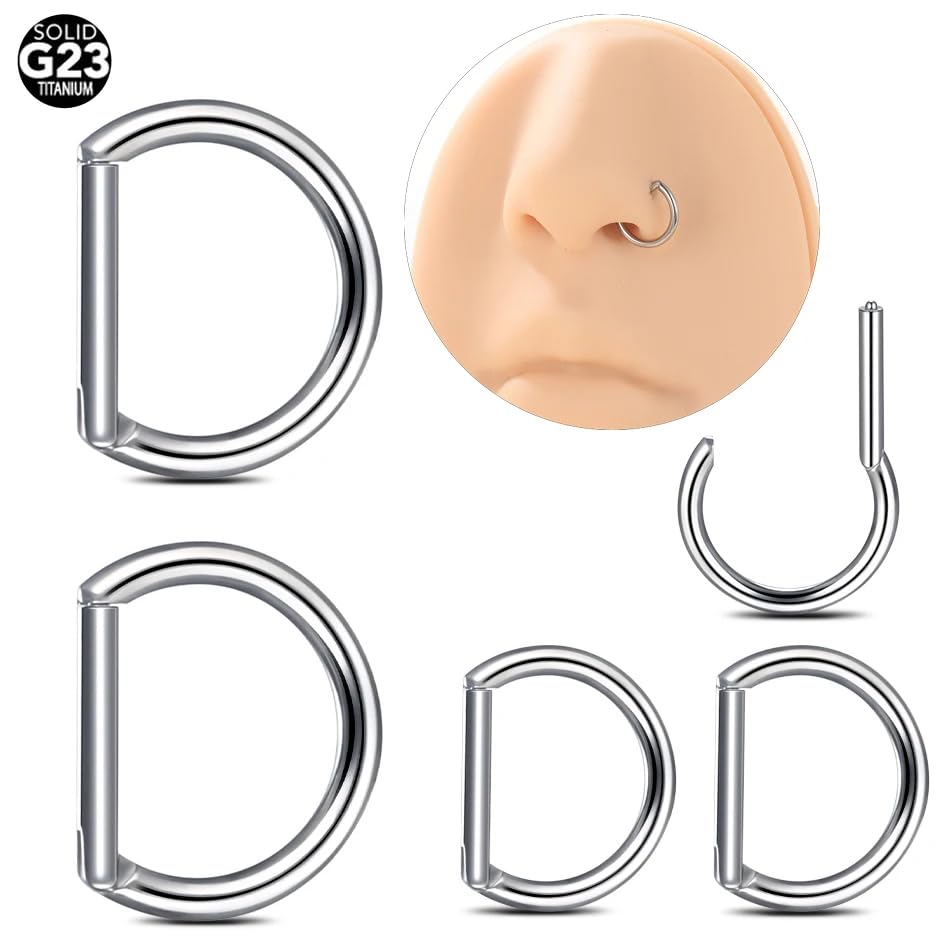 Titanium Clicker Body Piercing 16 8mm 16G Hinged Cartilage BC2771608 [Green Piercing] D-shaped (Size) Gauge/(Inner Diameter)