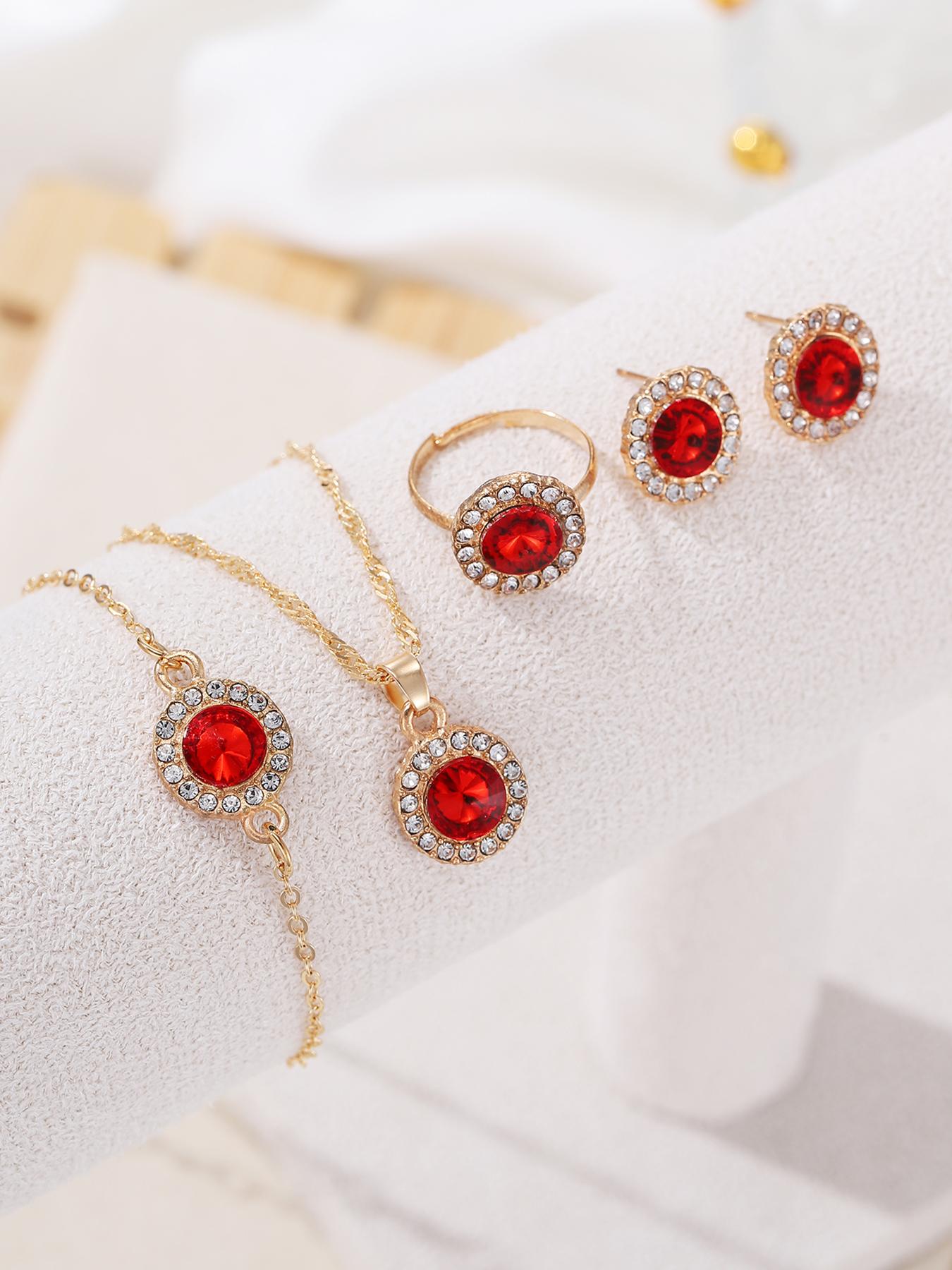 5 шт./Набор Женский Набор: Ожерелье Сердце, Серьги, Браслет, Кольца, Набор с Цирконами, Набор с Цирконами Рождество, Новый Год, День Святого Валентина