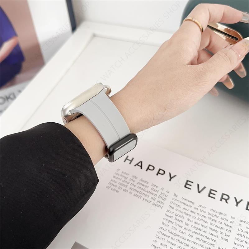 Bracelet Magnétique pour Apple Watch Série 9 8 7 6 SE 5 4 3 2 1 45mm 44mm 42mm 41mm 40mm Bracelet de Sport en Silicone pour iWatch Ultra 2 49mm