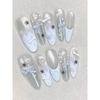 M314 Blue Cream Semi-manual White Fresh Blue Bows Wear Armor French Classy Cat's Eye Nail Art Fancy