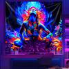2D Spiritual Blacklight Tapestry, Fluorescent Meditation Woman Backdrop
