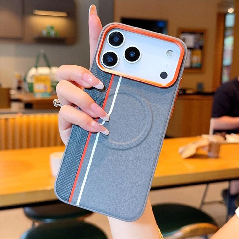 Double Line Pattern Phone Case for IPhone 17 Pro Max Air 16e 16 Plus 15 Magnetic Metal Lens Ring Wireless Charging Back Cover