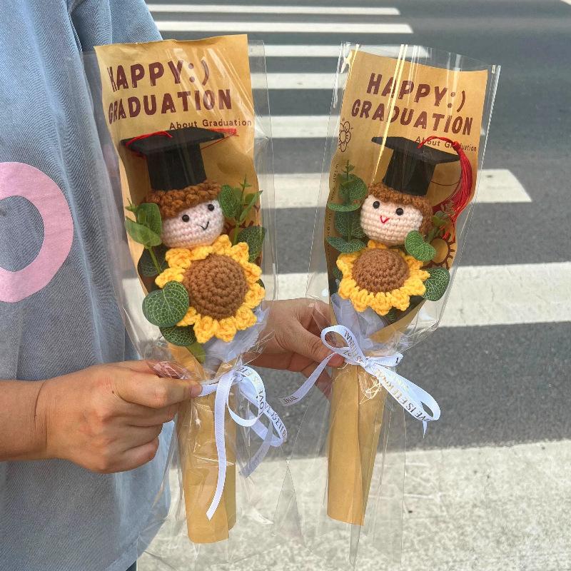Graduation Bouquet Knitted Doctor Hat Flowers Crochet Bouquet Graduation Gifts Boys Girls Teacher Appreciation Gift Home Decor
