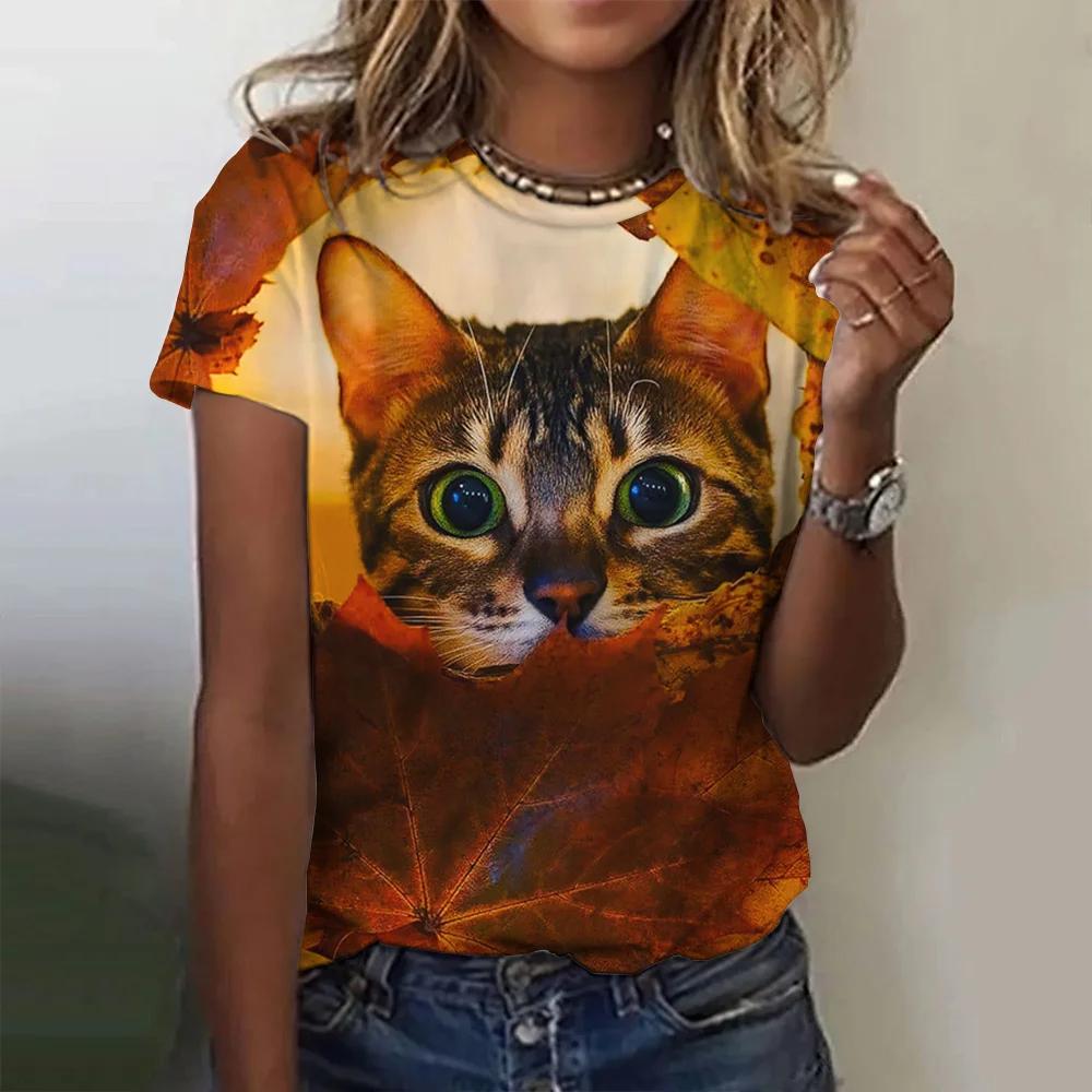 Y2K Fashion Women'S T-Shirt Funny Cat 3D Print Top Woman Harajuku T Shirt Casual Clothing Summer Female Tees
