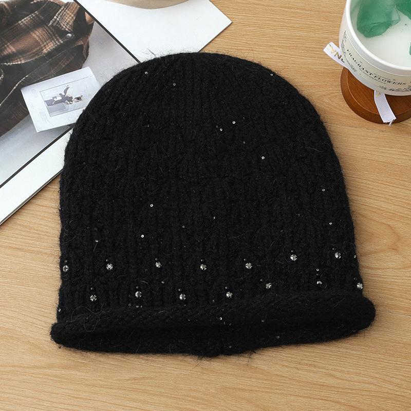 Women's Autumn and Winter Fashion Versatile Big Head Wing Rabbit Fur Warm Hat Korean Style Plus Velvet Thickened Windproof Knitted Wool Hat