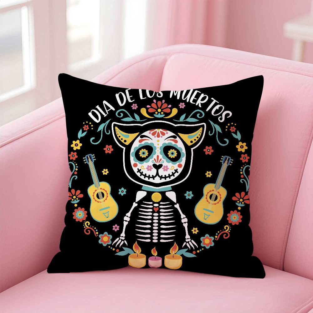 Mexico Easter Flower Skeleton Pillow Case Pattern Printing Pillowcase Living Room Sofa Cushion Cover Bedroom Room Decor