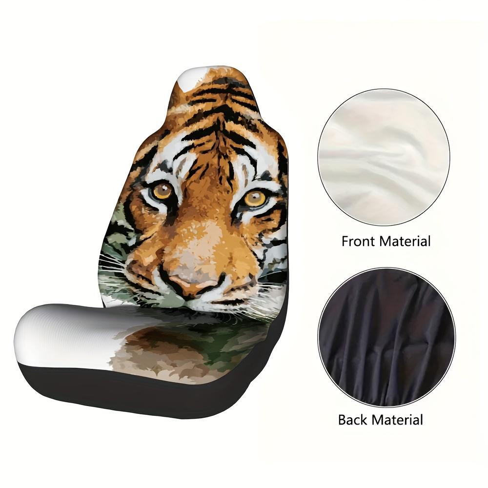 2pcs Tiger Pattern Car Seat Covers - Stylish Front Seat Covers With Realistic Tiger Face Design, Fit For Cars, SUVs, Trucks - Du