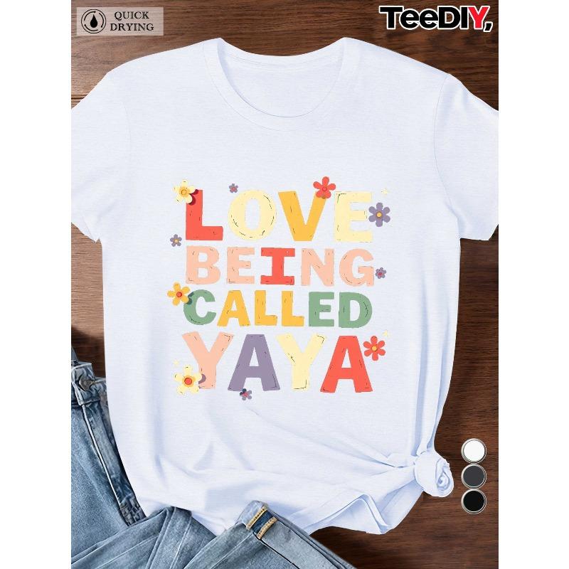 

Women s Plus Size Love Being Called Yaya T-Shirt - Oversized Casual Short Sleeve Top with Yaya Name Print, Multicolor Lettering & joyful Faces/Stars S белый