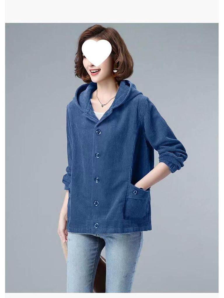 2025 Women's Slimming Corduroy Jacket: Spring/Autumn Casual Loose Fit for Middle-Aged and Elderly Mothers