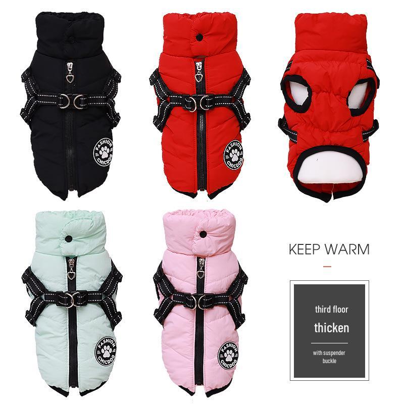 Cross-Border Traction Chest Winter Dog Coat: Thickened Cotton Puppy Vest for Snowy Days