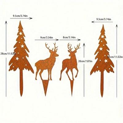 4 Pack Rustic Iron Deer Forest Art, Large Tree Sculpture Garden Decor for Lawn Yard Outdoor Indoor