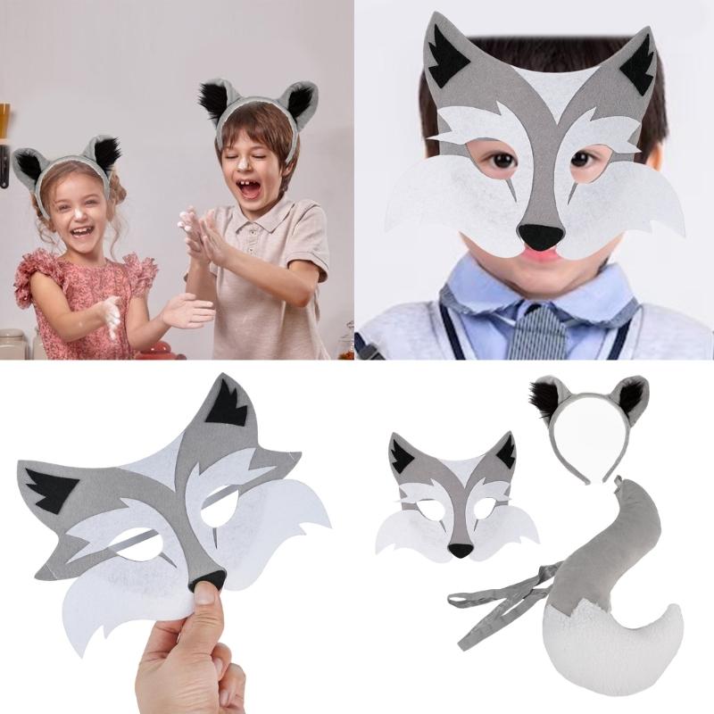 Foxes Wolf Costume Set Ears Tail Wolf Mask Animal Fancy Costume Kit Accessories Kids Adults Halloween Cosplays Props
